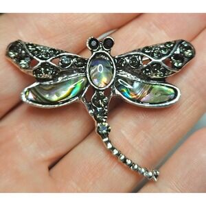 Dragonfly Brooch Womens OS Silver Abalone Marcasite Style Boho Pin